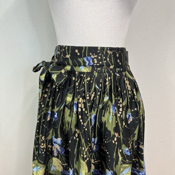 Ann Taylor Loft Skirt size 12 Black Blue Green Floral Pleated Career Church Boho - Picture 2 of 9